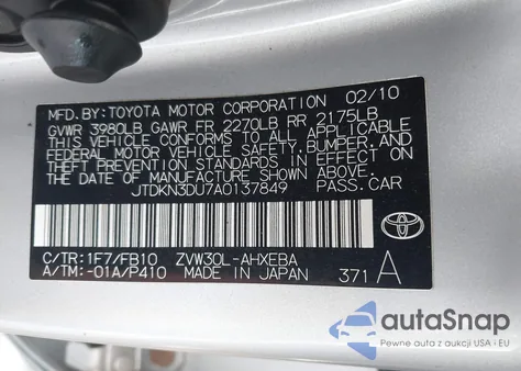 2010 Toyota Prius Ii from USA, damaged, VIN JTDKN3DU7A0137849